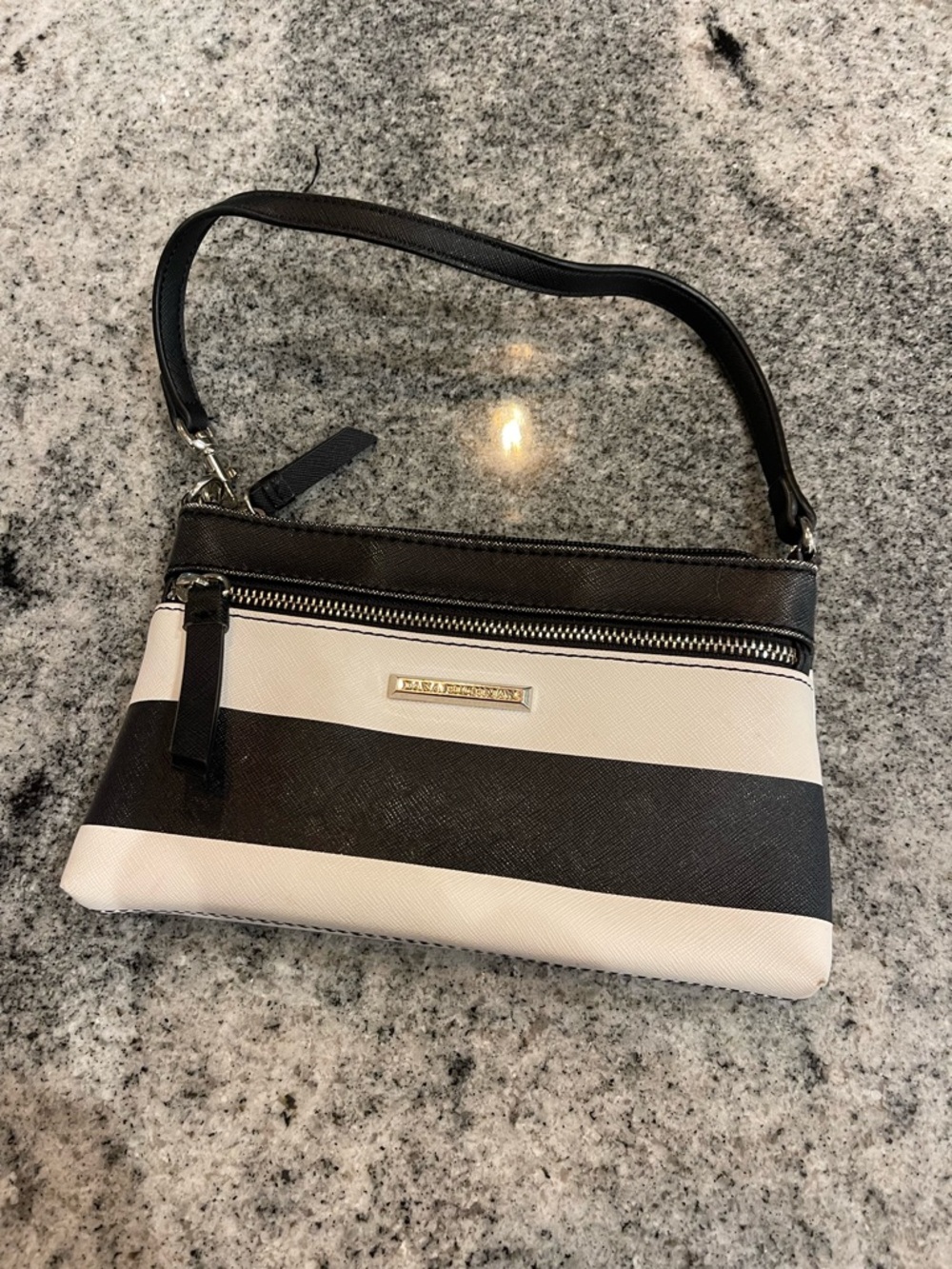 Dana Buchman Black and Cream Striped Wristlet Clutch